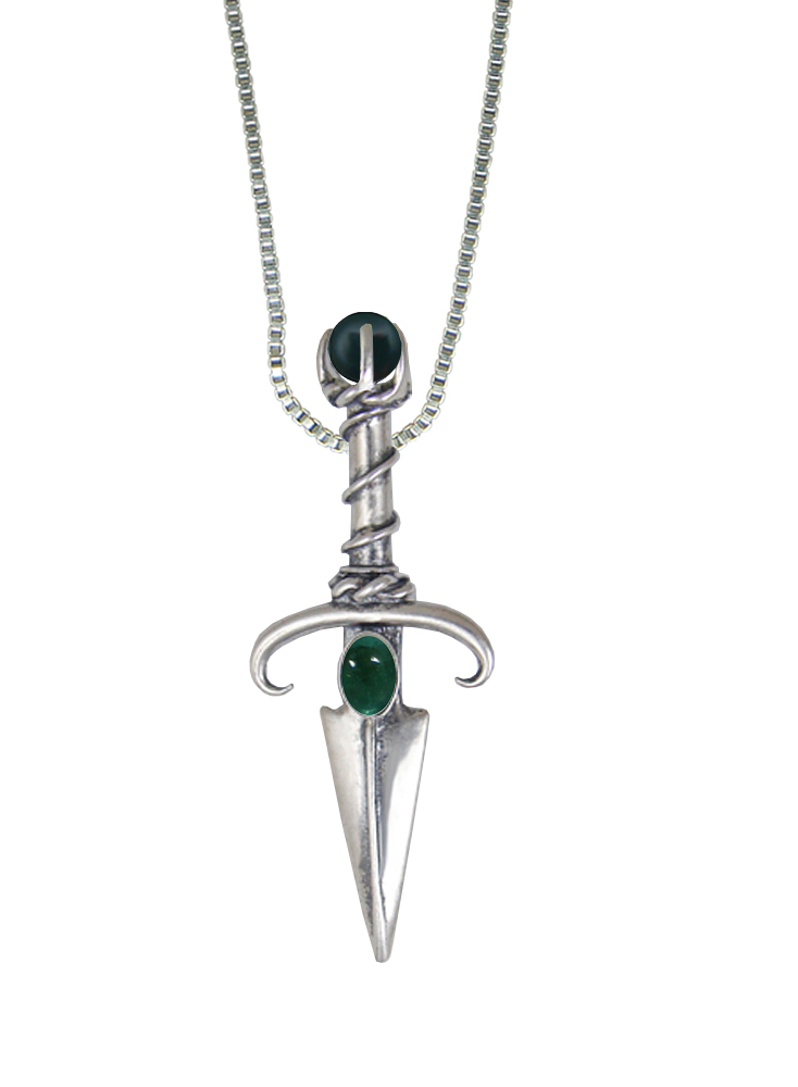 Sterling Silver Black Prince's Knife Dagger Pendant With Fluorite And Bloodstone